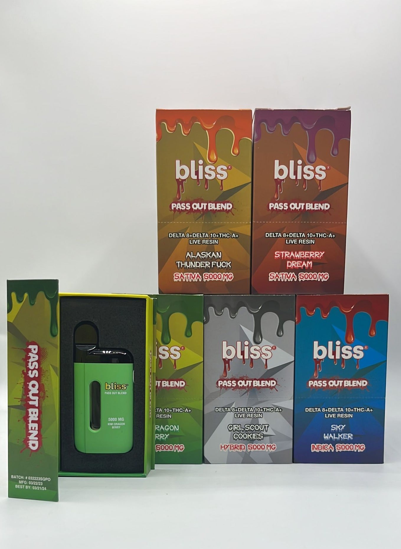 Bliss Pass Out Blend Delta 8 + Delta 10 + THC-A Live Resin 5000mg | Pack Of 05 - SquaredistributionBLISS