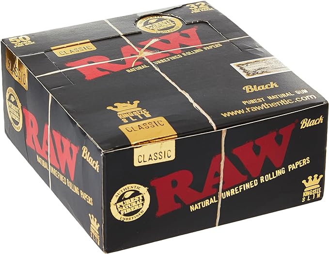 RAW CLASSIC ROLLING PAPER KING SIZE SLIM BLACK 32CT 50PK - SquaredistributionRAW