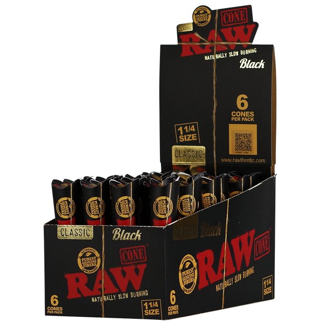 RAW CONE BLACK CLASSIC-1-1/4 SIZE-6CT - SquaredistributionRAW